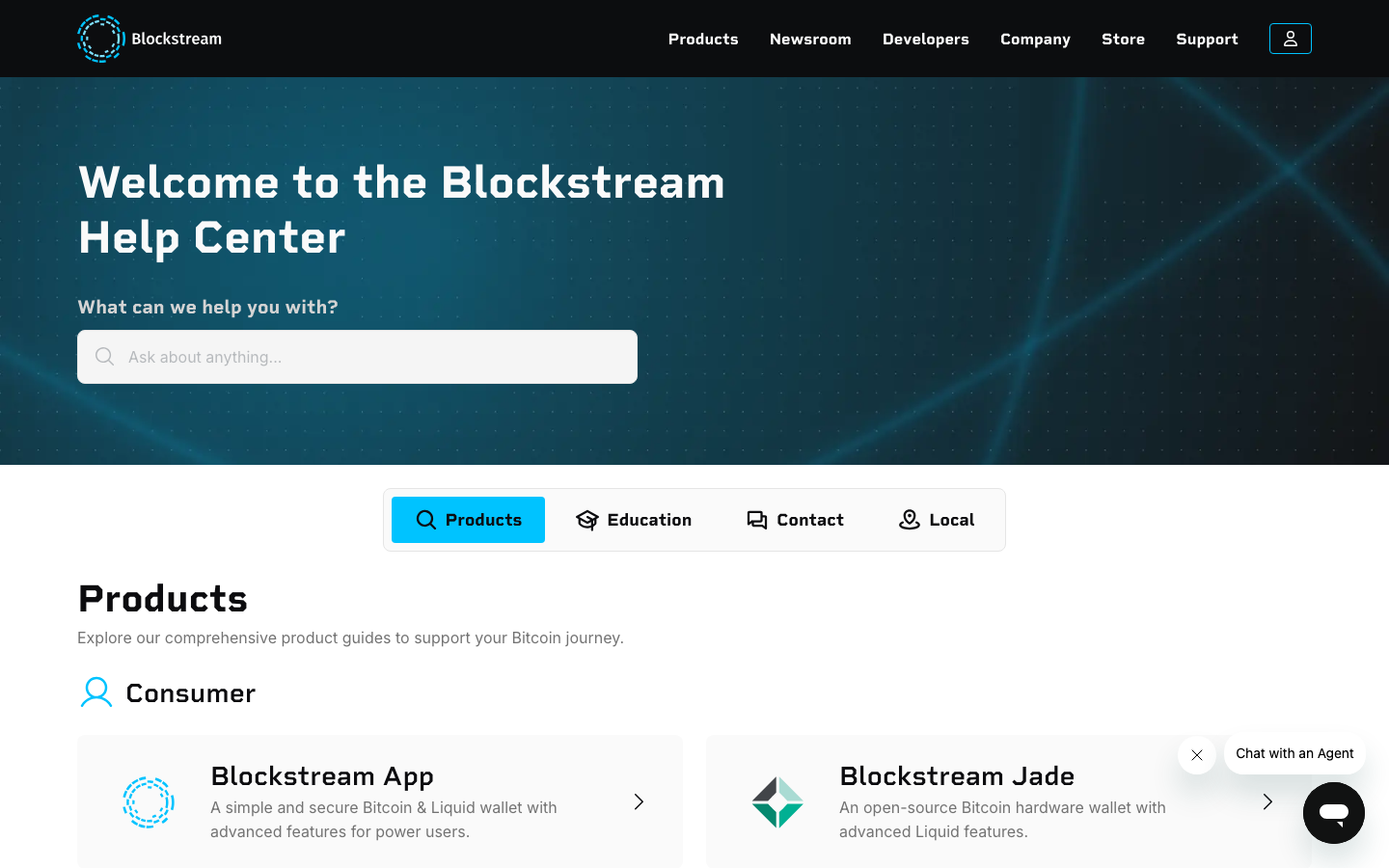 The Blockstream help center home page