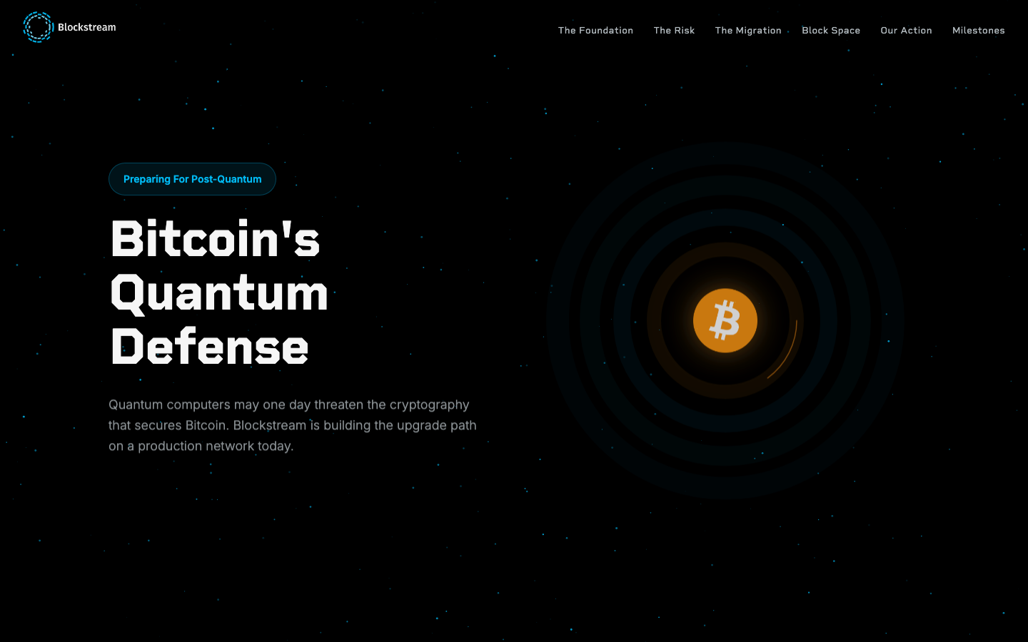 The Bitcoin's Quantum Defense landing page on blockstream.com