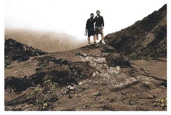 Rubber stamp of crater, fog, summit, Kauai, HI