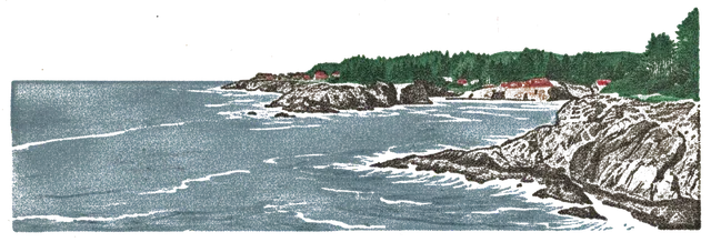 Rubber stamp of breakers, rocks, point, Lincoln City, OR
