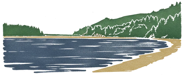 Rubber stamp of bay, hill, shingle, Lincoln City, OR