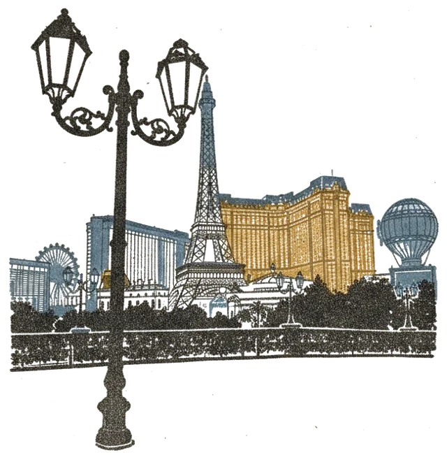 Rubber stamp of neon, lamp, strip, Las Vegas, NV