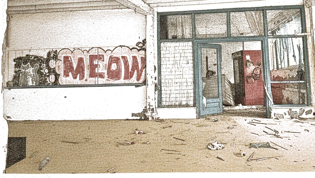 Rubber stamp of ruin, graffiti, plaster, Crete, Greece