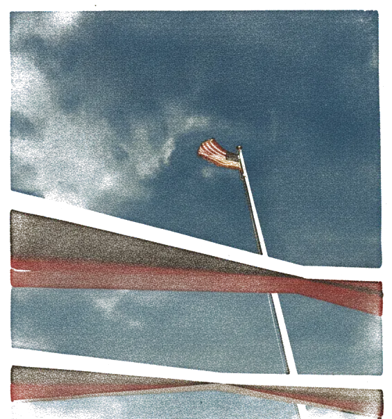 Rubber stamp of flag, memorial, sky, Pearl Harbor, HI