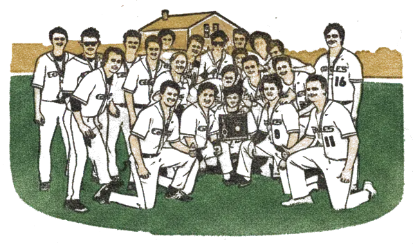 Rubber stamp of team, trophy, field, Cincinnati, OH