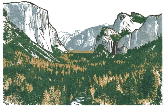 Rubber stamp of capitan, valley, granite, Yosemite, CA