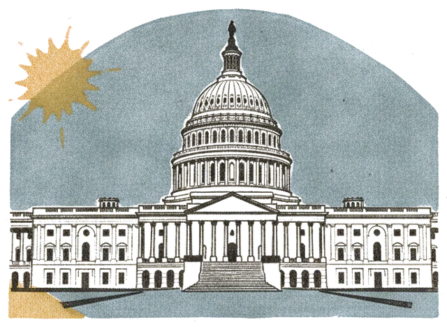 Rubber stamp of capitol, dome, sunset, Washington, DC