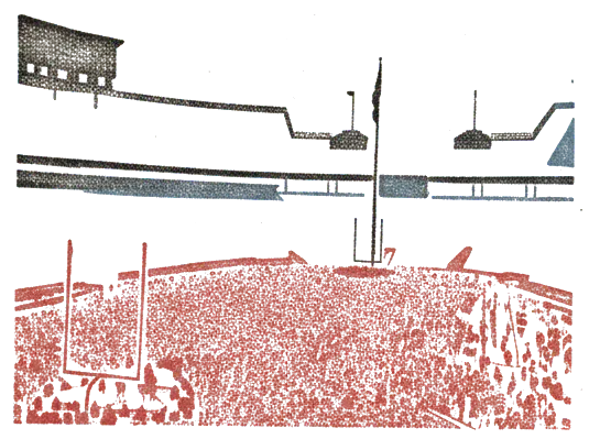 Rubber stamp of stadium, scarlet, crowd, Columbus, OH