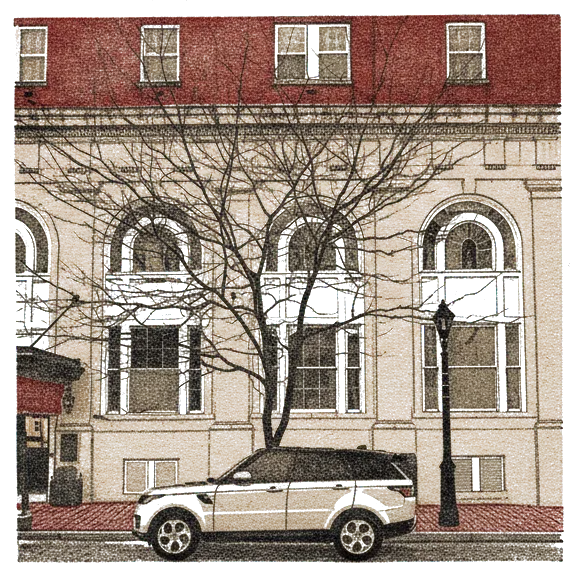 Rubber stamp of brick, car, bare, Charlotte, NC