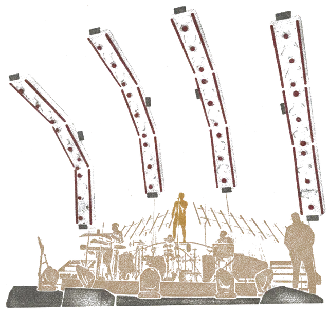 Rubber stamp of stage, lasers, red, Cincinnati, OH