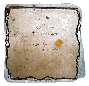 Rubber stamp of wall, handwriting, note, Columbus, OH