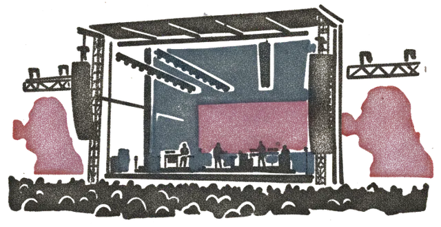 Rubber stamp of stage, magenta, crowd, Columbus, OH