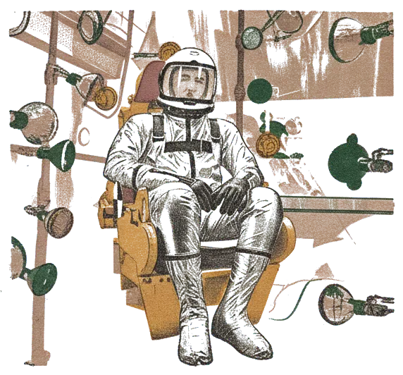 Rubber stamp of cover, astronaut, frame, Denver, CO