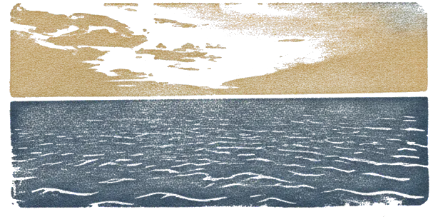 Rubber stamp of horizon, swell, evening, Bahamas
