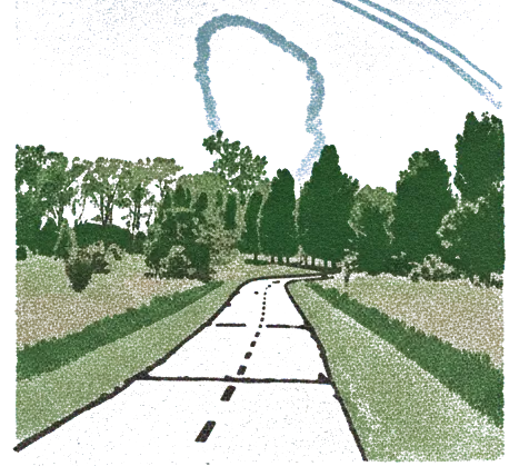 Rubber stamp of contrail, loop, path, Columbus, OH