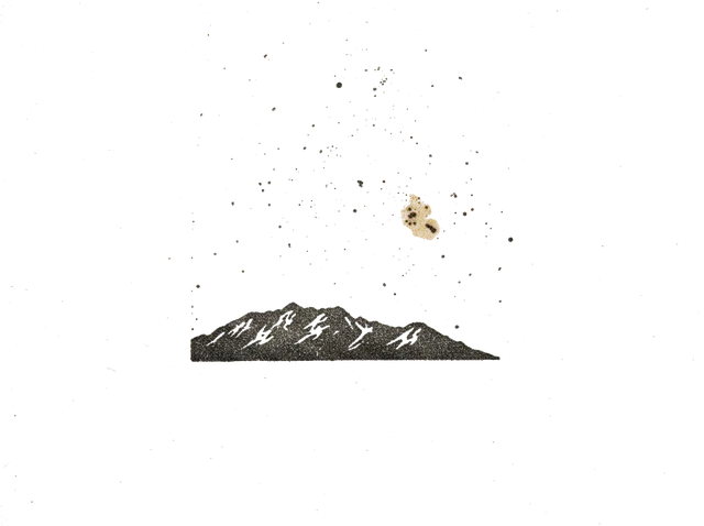 Rubber stamp of stars, ridge, dark, Twentynine Palms, CA